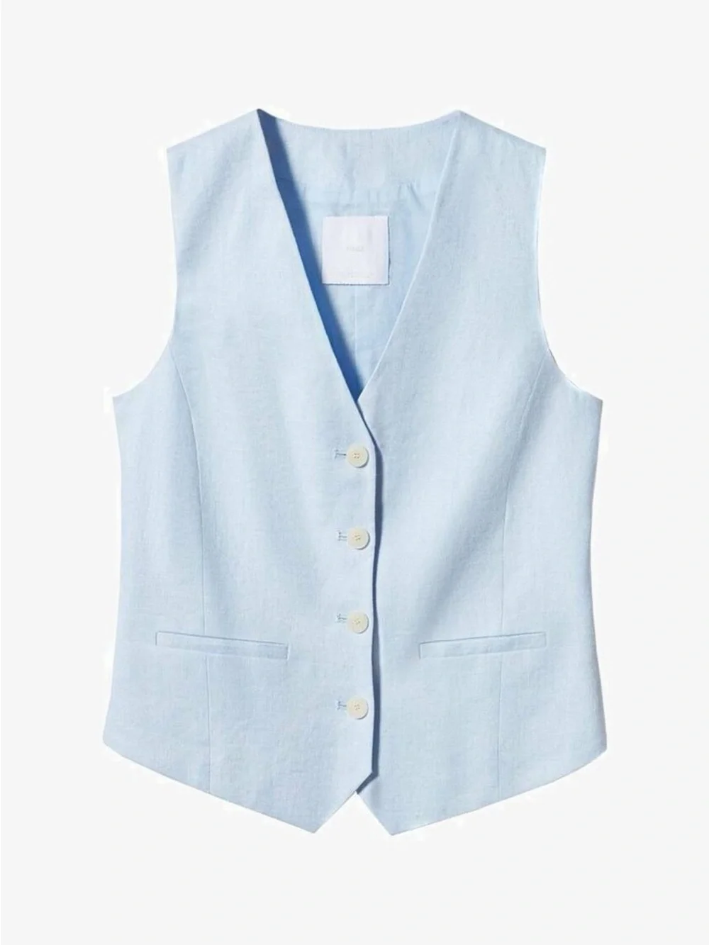 Mango Pale Blue Linen Wide-Leg Pants with Matching Vest - Picture 4 of 8